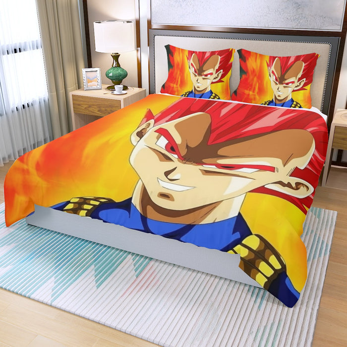 Dragon Ball Vegeta Super Saiyan Red God Vibrant Print Three Piece Duvet Cover Set