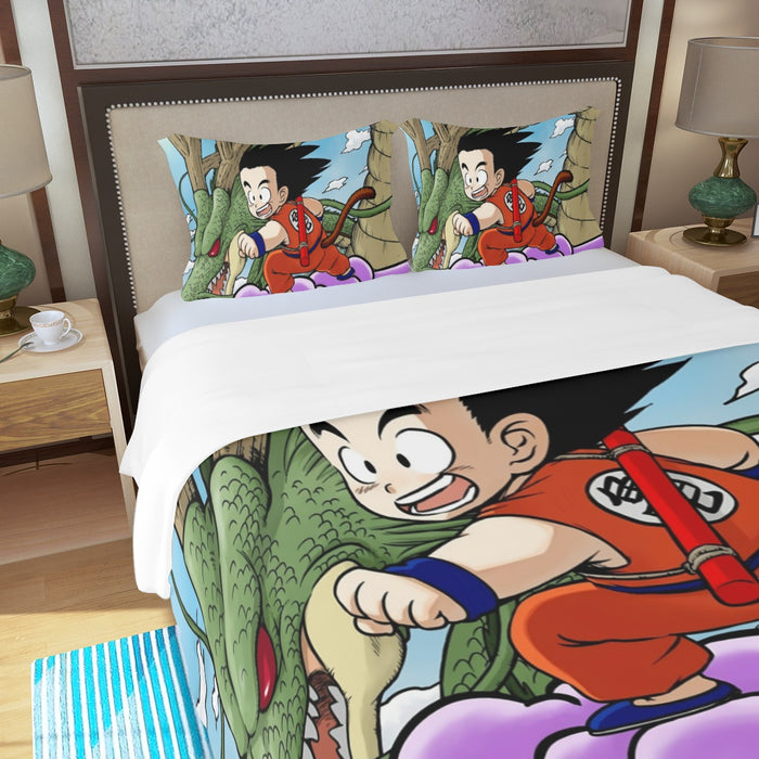 Dragon Ball  Kid Goku Flying With Shenron Three Piece Duvet Cover Set