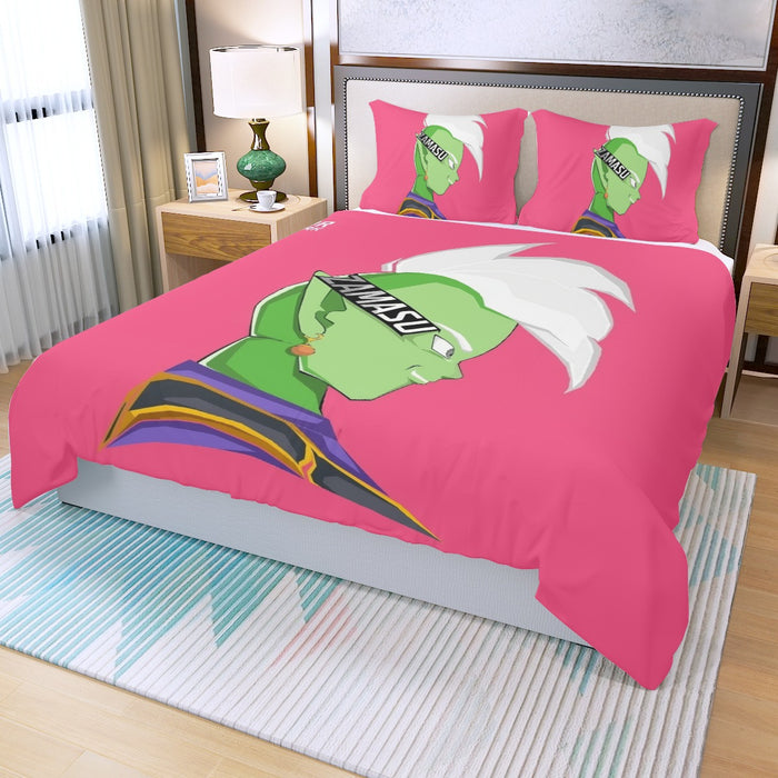 Dragon Ball Super Cool Grin Zamasu Potara Earring Pink Three Piece Duvet Cover Set