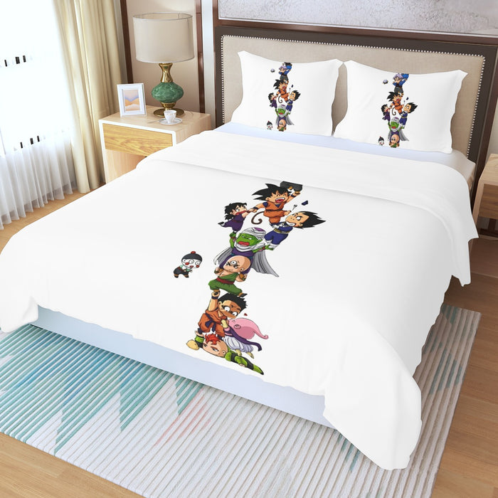 Dragon Ball Z Cute Adorable Chibi DBZ Characters White Three Piece Duvet Cover Set