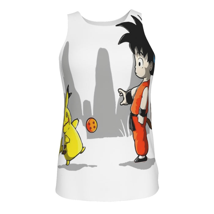 Goku Throwing A Dragon Ball At Pikachu Tank Top