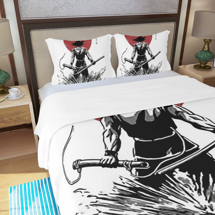 Goku With Red Moon Dragon Ball Three Piece Duvet Cover Set