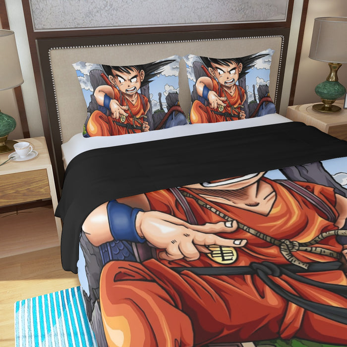 Dragon Ball Anime Angry Kid Goku Sky Clouds Blue 3D Three Piece Duvet Cover Set