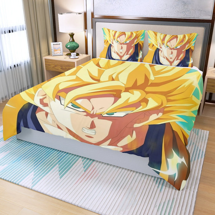 Dragon Ball Goku Super Saiyan Hero Thunder Design Street Style Three Piece Duvet Cover Set