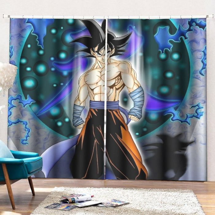 DBZ Goku Muscular Saiyan Vibrant Background Art Style Curtains with Hooks