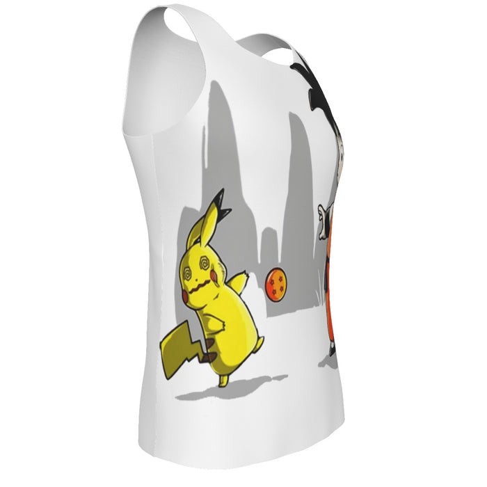 Goku Throwing A Dragon Ball At Pikachu Tank Top