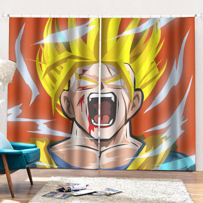 Dragon Ball Goku Super Saiyan Angry Scream Hand Drawing Design Curtains with Hooks