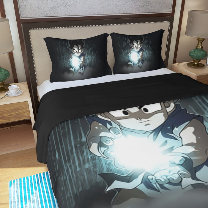 Dragon Ball Goku Kid Practice Kamehameha Cute Round Neck Design Three Piece Duvet Cover Set