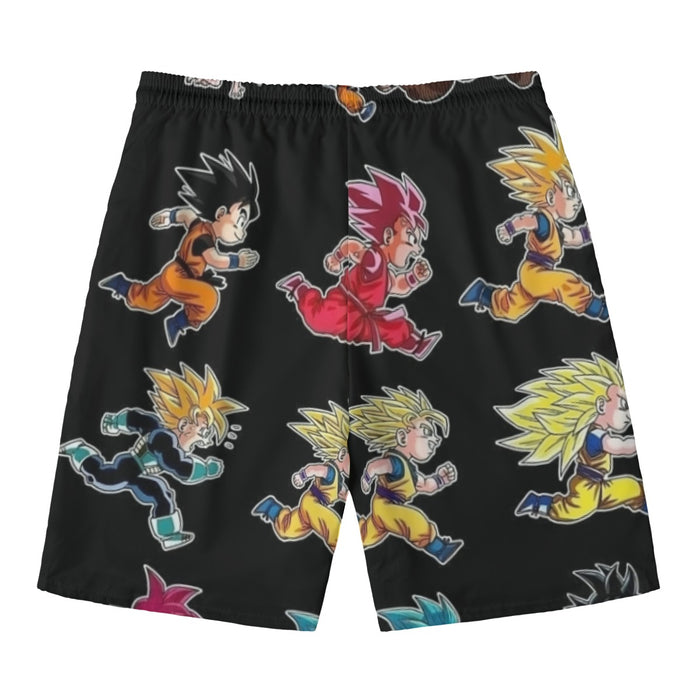 Dragon Ball Anime Son Goku All Form Transformation Beach Shorts