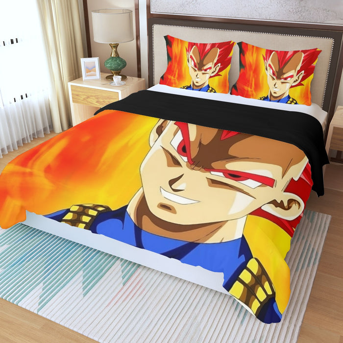 Dragon Ball Vegeta Super Saiyan Red God Vibrant Print Three Piece Duvet Cover Set