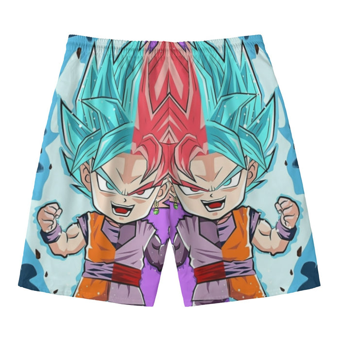 DBZ Goku Zamasu SSGSS God Blue Rose Super Saiyan Chibi Beach Shorts