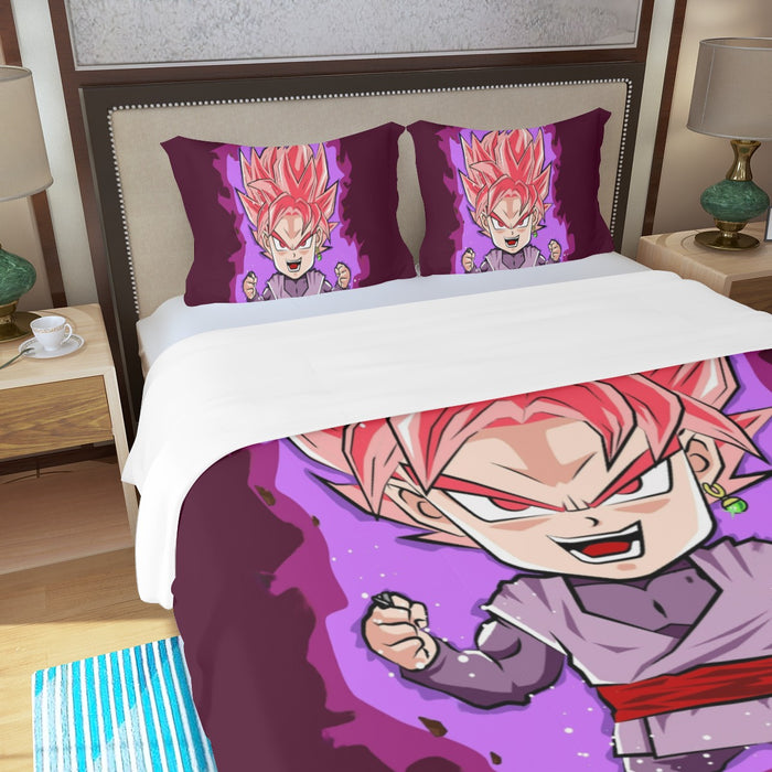 DBZ Goku Black Zamasu Rose Super Saiyan Cute Chibi Design Three Piece Duvet Cover Set