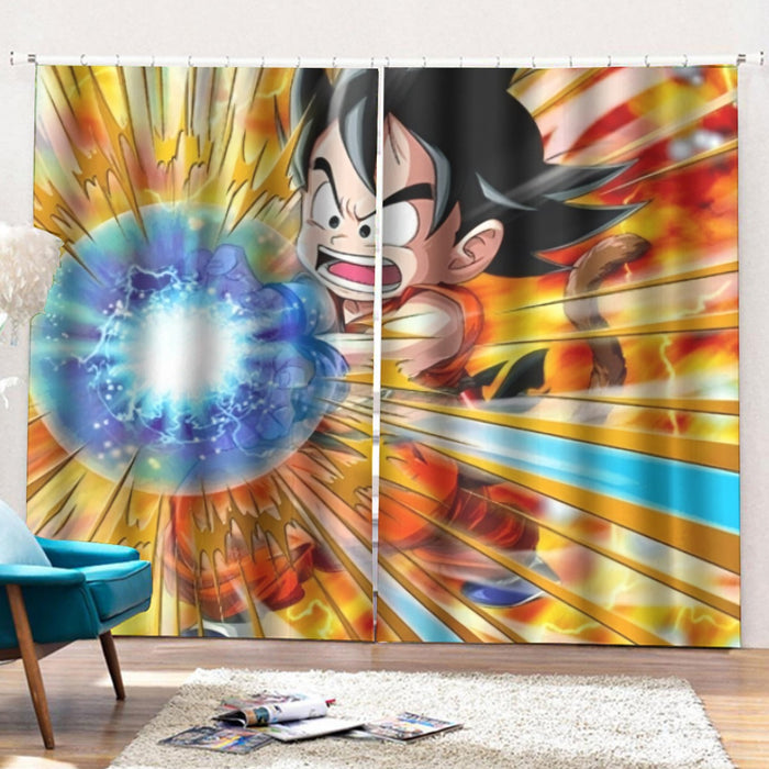 Dragon Ball Energy Kid Goku Blue Kamehameha Curtains with Hooks