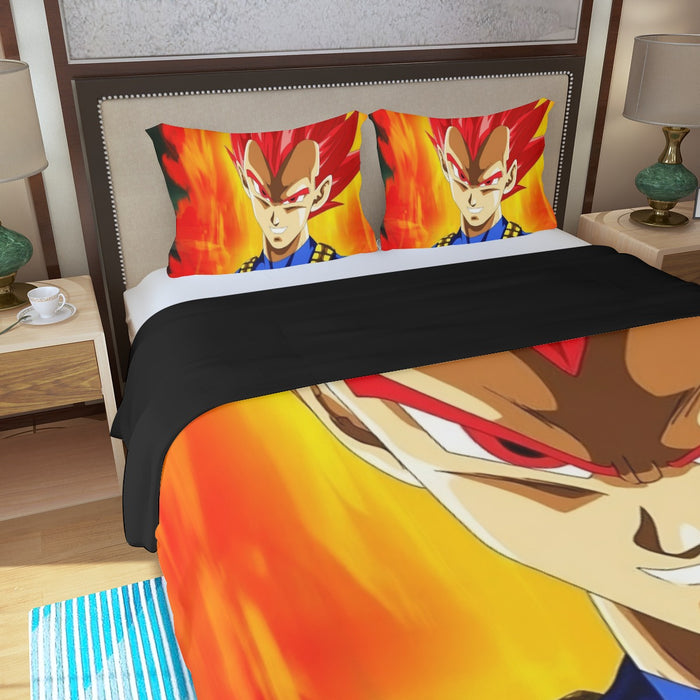 Dragon Ball Vegeta Super Saiyan Red God Vibrant Print Three Piece Duvet Cover Set