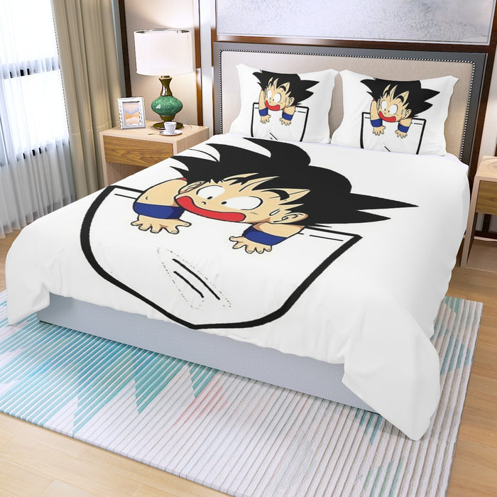 Smiling Goku On Pocket Of Dragon Ball Z Three Piece Duvet Cover Set