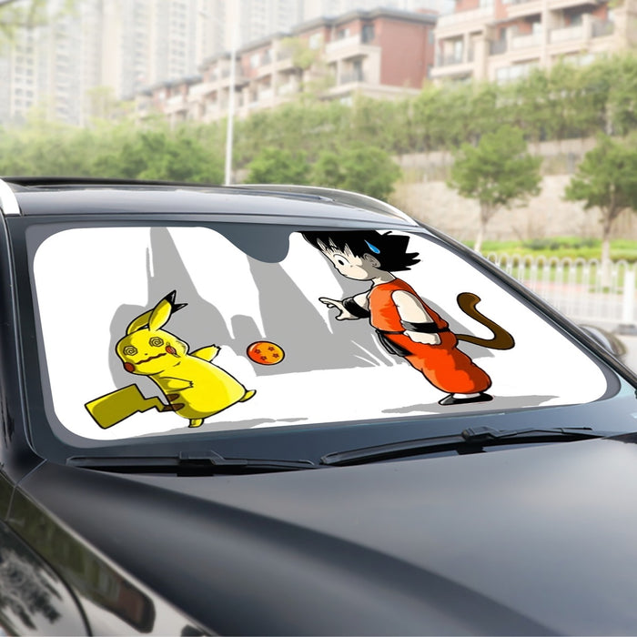 Goku Throwing A Dragon Ball At Pikachu Windshield Sunshade