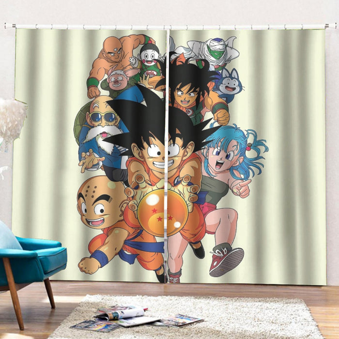 DBZ Kid Goku Master Roshi Bulma Krillin Chasing Dragon Ball Funny Curtains with Hooks