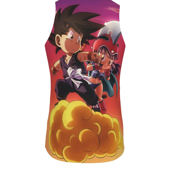 Kid Goku and Chichi Flying on Golden Cloud 3D Tank Top