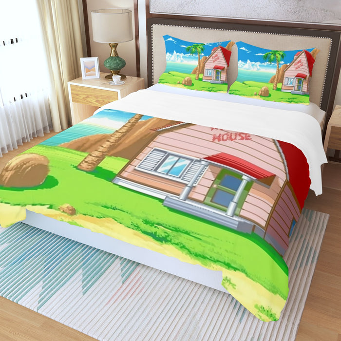 Dragon Ball Master Roshi's Kame House Cartoon Style Three Piece Duvet Cover Set