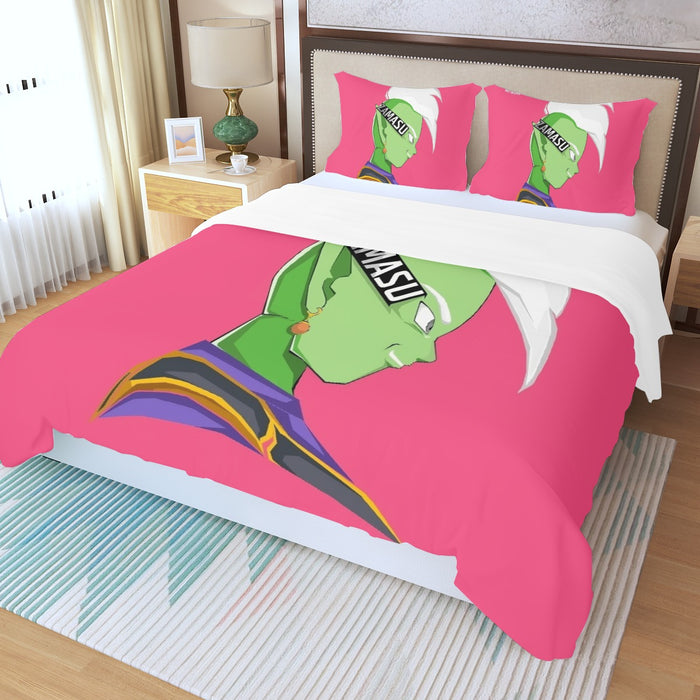 Dragon Ball Super Cool Grin Zamasu Potara Earring Pink Three Piece Duvet Cover Set