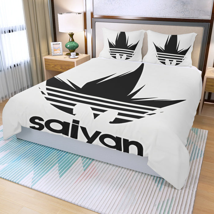 Dragon Ball Z Black Saiyan Adidas Parody Print Gray Three Piece Duvet Cover Set