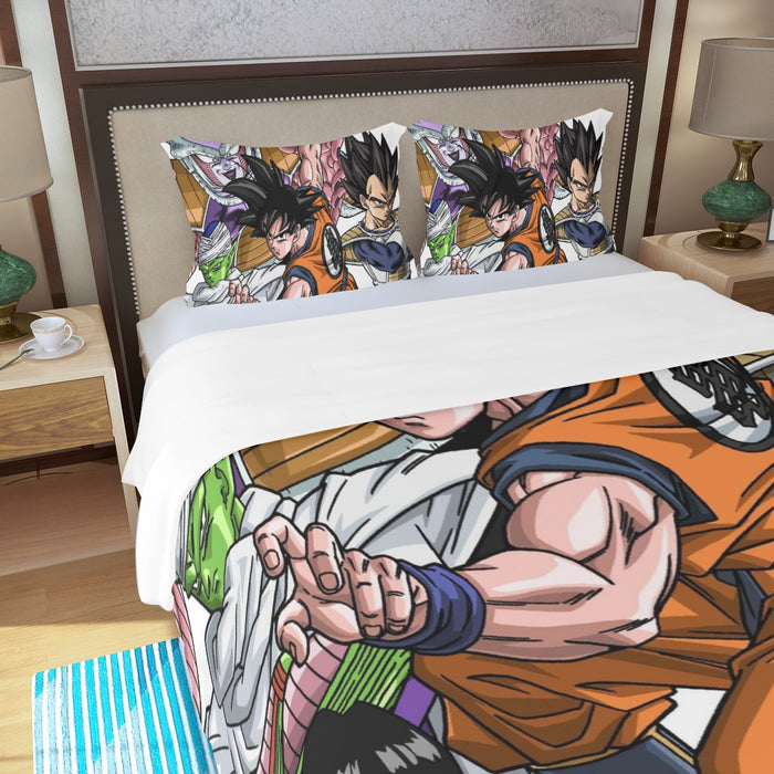 DBZ Goku Fighting Stance Gohan Piccolo Krillin Vegeta Frieza Color Three Piece Duvet Cover Set