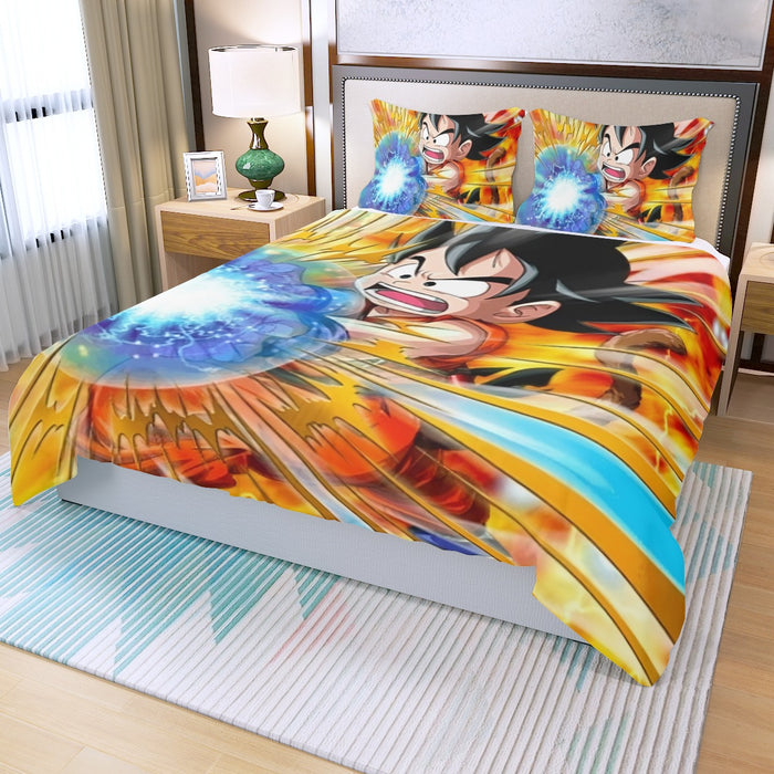 Dragon Ball Energy Kid Goku Blue Kamehameha Three Piece Duvet Cover Set