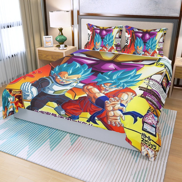 Golden Frieza Super Saiyan God Goku Vegeta Blue Hair 3D Three Piece Duvet Cover Set