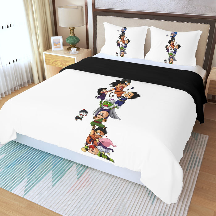 Dragon Ball Z Cute Adorable Chibi DBZ Characters White Three Piece Duvet Cover Set