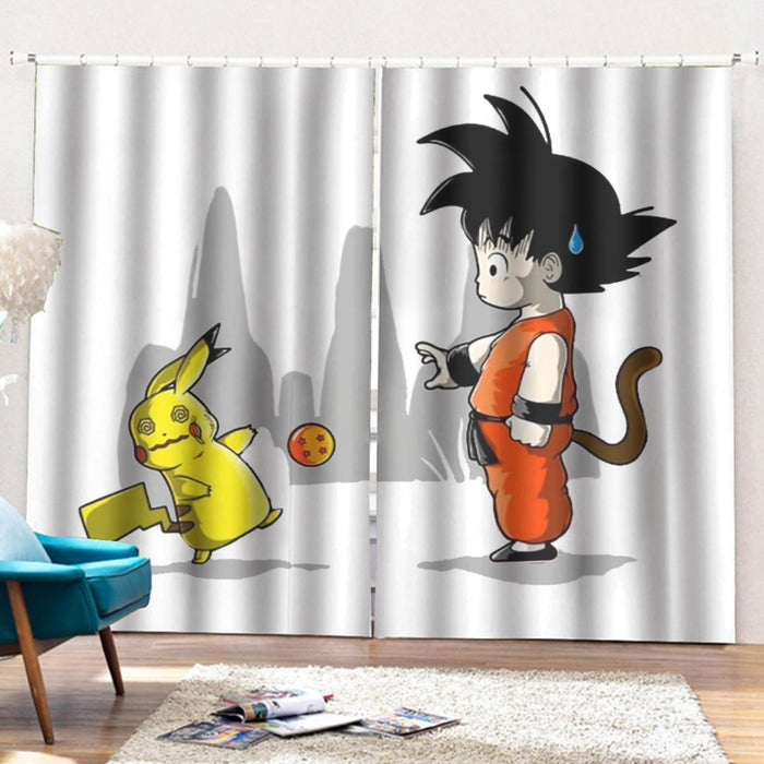 Goku Throwing A Dragon Ball At Pikachu Curtains with Hooks