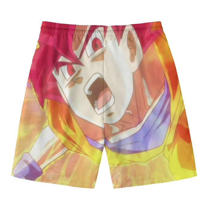 Dragon Ball Goku Super Saiyan Red God Face Portrait Print Beach Pants