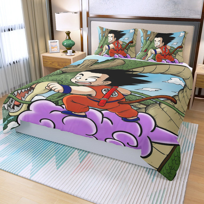 Dragon Ball  Kid Goku Flying With Shenron Three Piece Duvet Cover Set