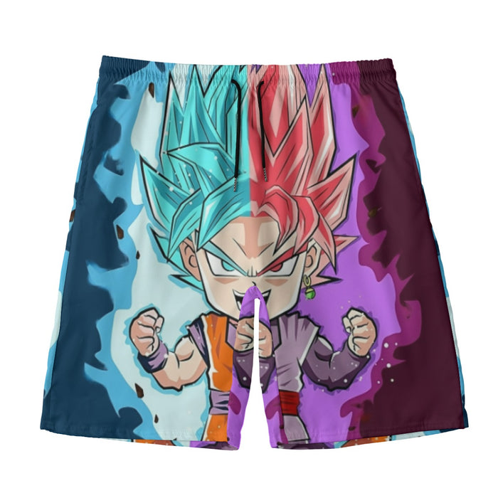 DBZ Goku Zamasu SSGSS God Blue Rose Super Saiyan Chibi Beach Shorts