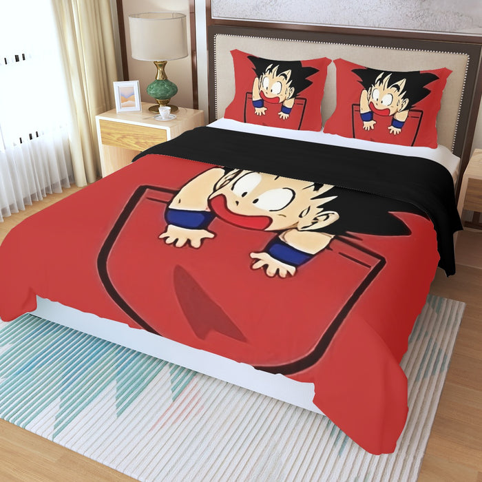 Dragon Ball Cute Goku Kid Pocket Simple Design Streetwear Three Piece Duvet Cover Set