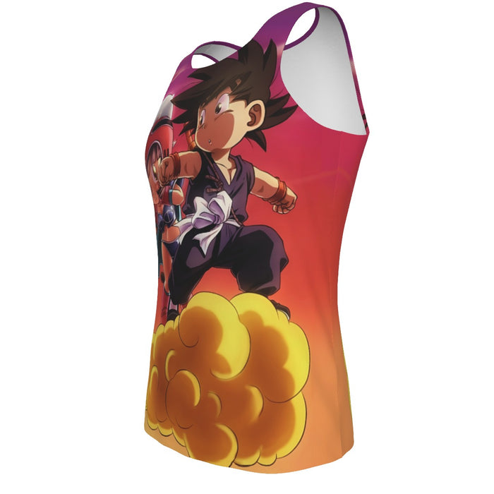 Kid Goku and Chichi Flying on Golden Cloud 3D Tank Top