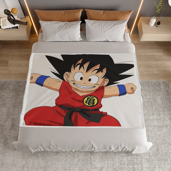 DBZ Jumping Kid Goku In His Training Suit Household Warm Blanket