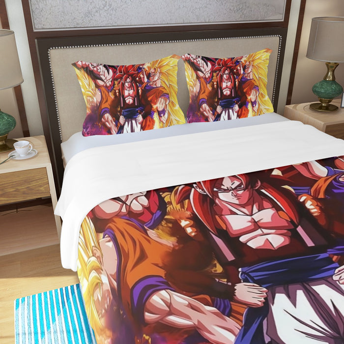 DBZ Gogeta Goku Vegeta Super Saiyan Powerful Lightning Thunder Design Three Piece Duvet Cover Set