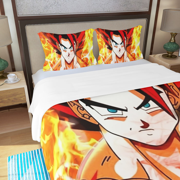 Dragon Ball Goku Super Saiyan Rose Flaming Fan Art Three Piece Duvet Cover Set