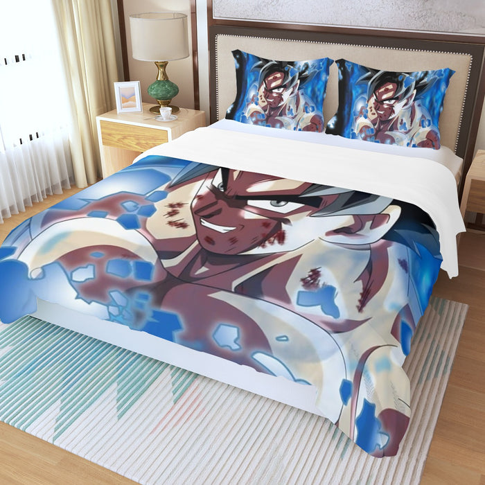 Dragon Ball Super Goku Blue Ultra Instinct Dope Grin Three Piece Duvet Cover Set