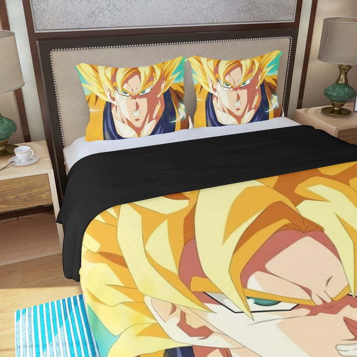 Dragon Ball Goku Super Saiyan Hero Thunder Design Street Style Three Piece Duvet Cover Set