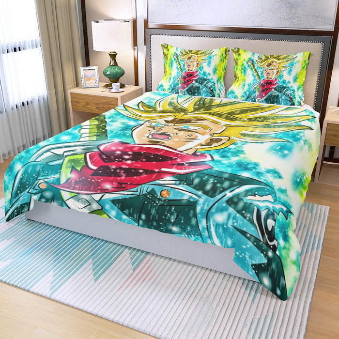 DBZ Trunks Super Saiyan Powerful Battle Ultimate Transformation Design Three Piece Duvet Cover Set