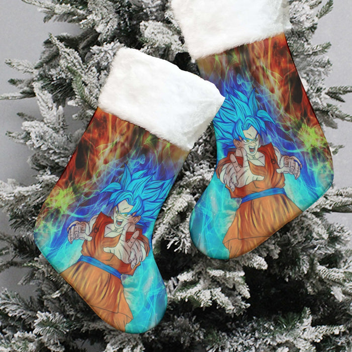 DBZ Goku Super Saiyan God Blue SSGSS Power Aura Fire Theme Design Christmas Socks