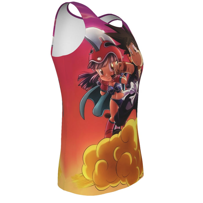 Kid Goku and Chichi Flying on Golden Cloud 3D Tank Top