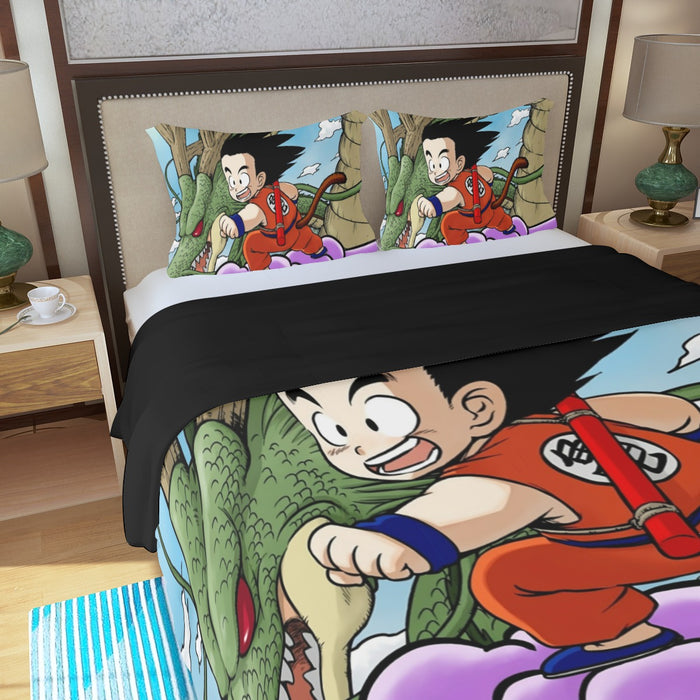 Dragon Ball  Kid Goku Flying With Shenron Three Piece Duvet Cover Set