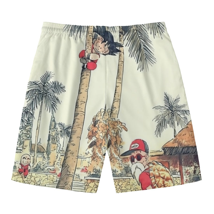 Palm Tree Cute Kid Goku Master Roshi Vintage Beige Beach Pants