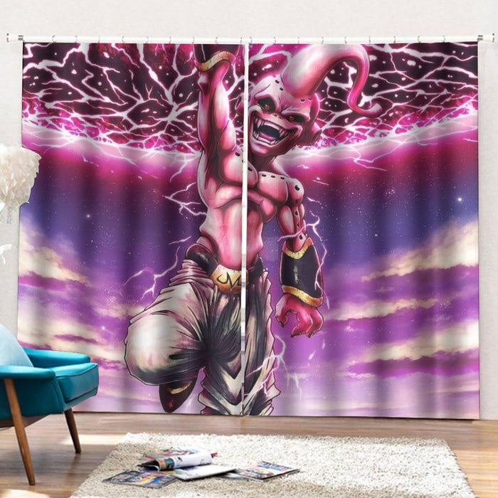 DBZ Kid Buu Super Villain Giant Ki Blast Realistic Design Curtains with Hooks