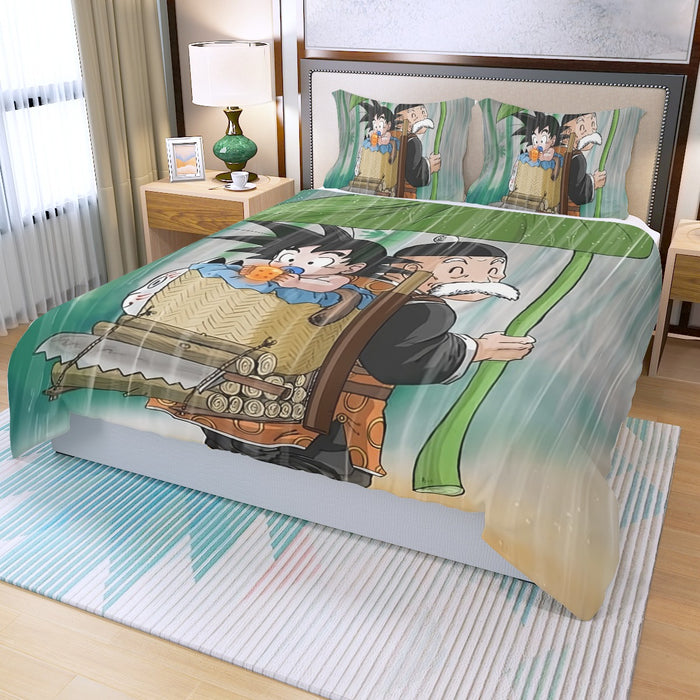 DBZ Kid Goku Super Saiyan Grandpa Gohan Cover Rain Cute Design Three Piece Duvet Cover Set
