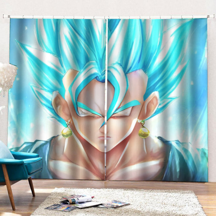 DBZ Goku God Saiyan Blue SSGSS Potara Fusion Design Trendy Curtains with Hooks