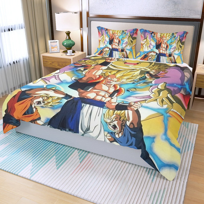 DBZ Goku Vegeta Fusion Saiyan Gogeta Colorful Design Streetwear Three Piece Duvet Cover Set