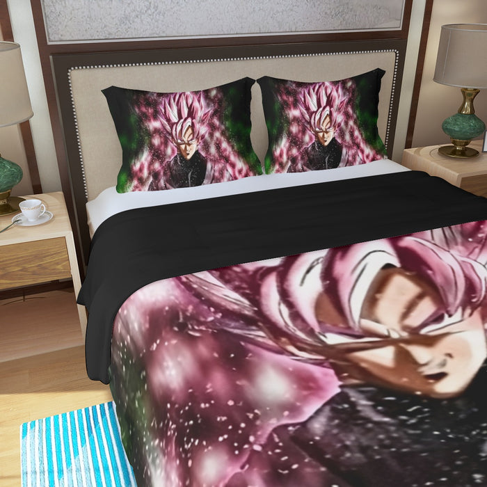 Dragon Ball Z Super Saiyan Goku Black Rose Pink Three Piece Duvet Cover Set